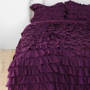 Anthropologie Luxurious Deep Purple Duvet Cover Set with Two Standard Shams